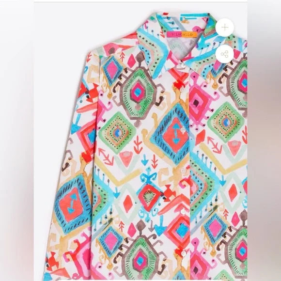 VILAGALLO POLINE IKAT MULTICOLOR Button Down Blouse NWT Size 42 - Picture 2 of 8